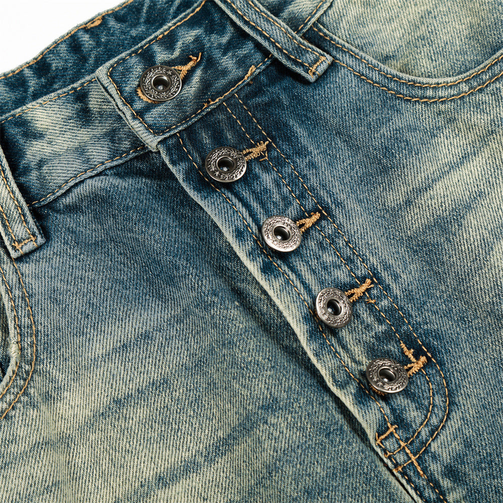 Washed Gradient Denim Pants — Mid Rise Straight Leg Jeans