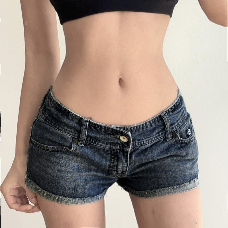 Washed Blue Low Waisted Denim Shorts