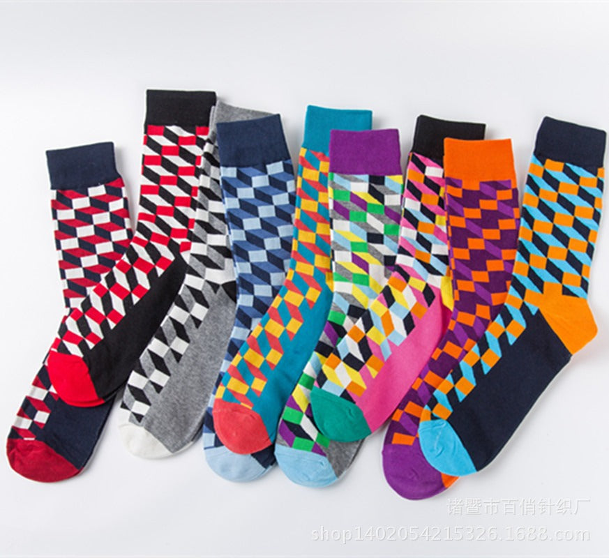 Colorful Geometric Shape Medium High Cotton Socks