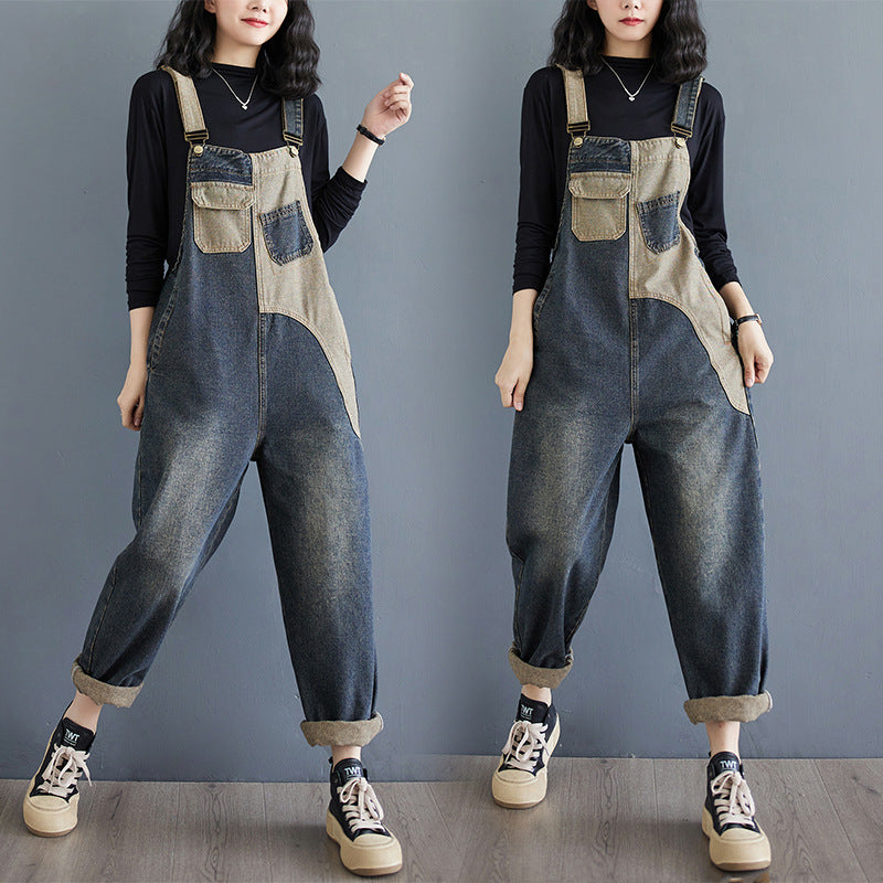Chic High-Waisted Denim Strap Pants for Women