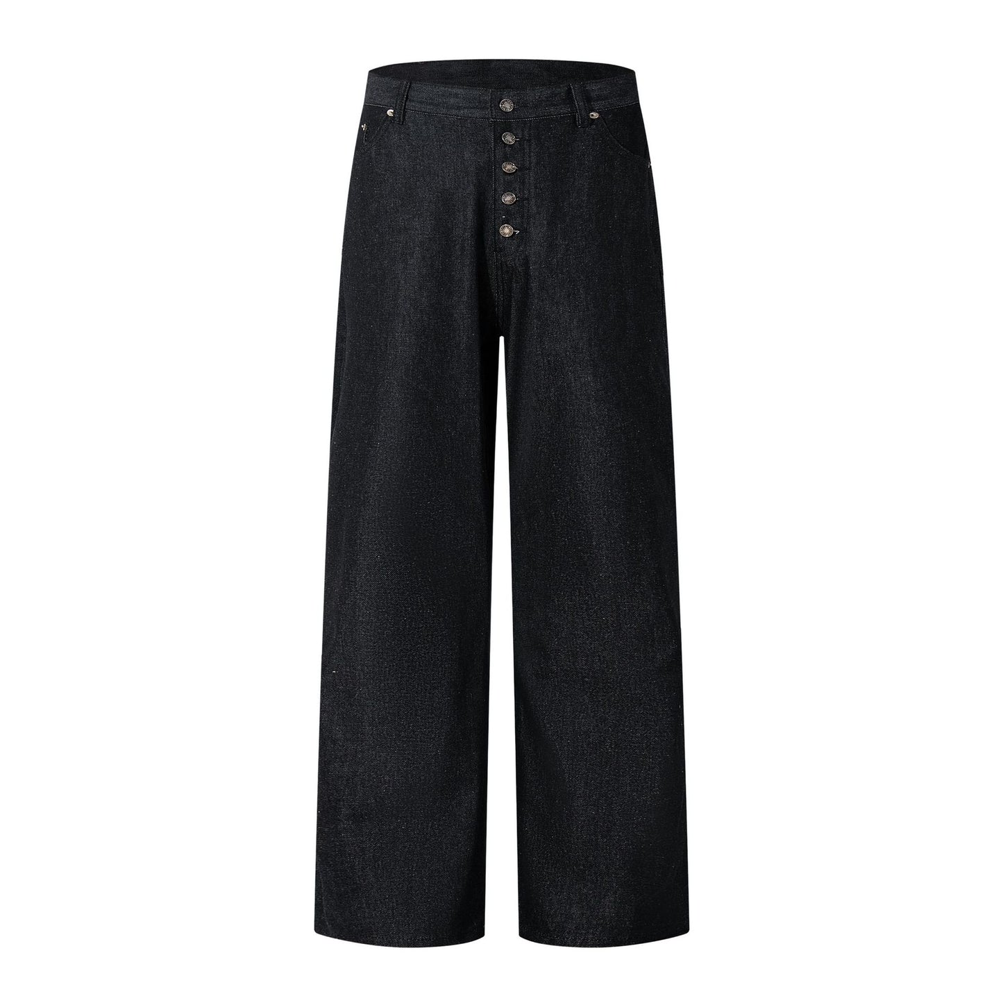 Street Style Casual High-Quality Washed Black Denim Long Pants