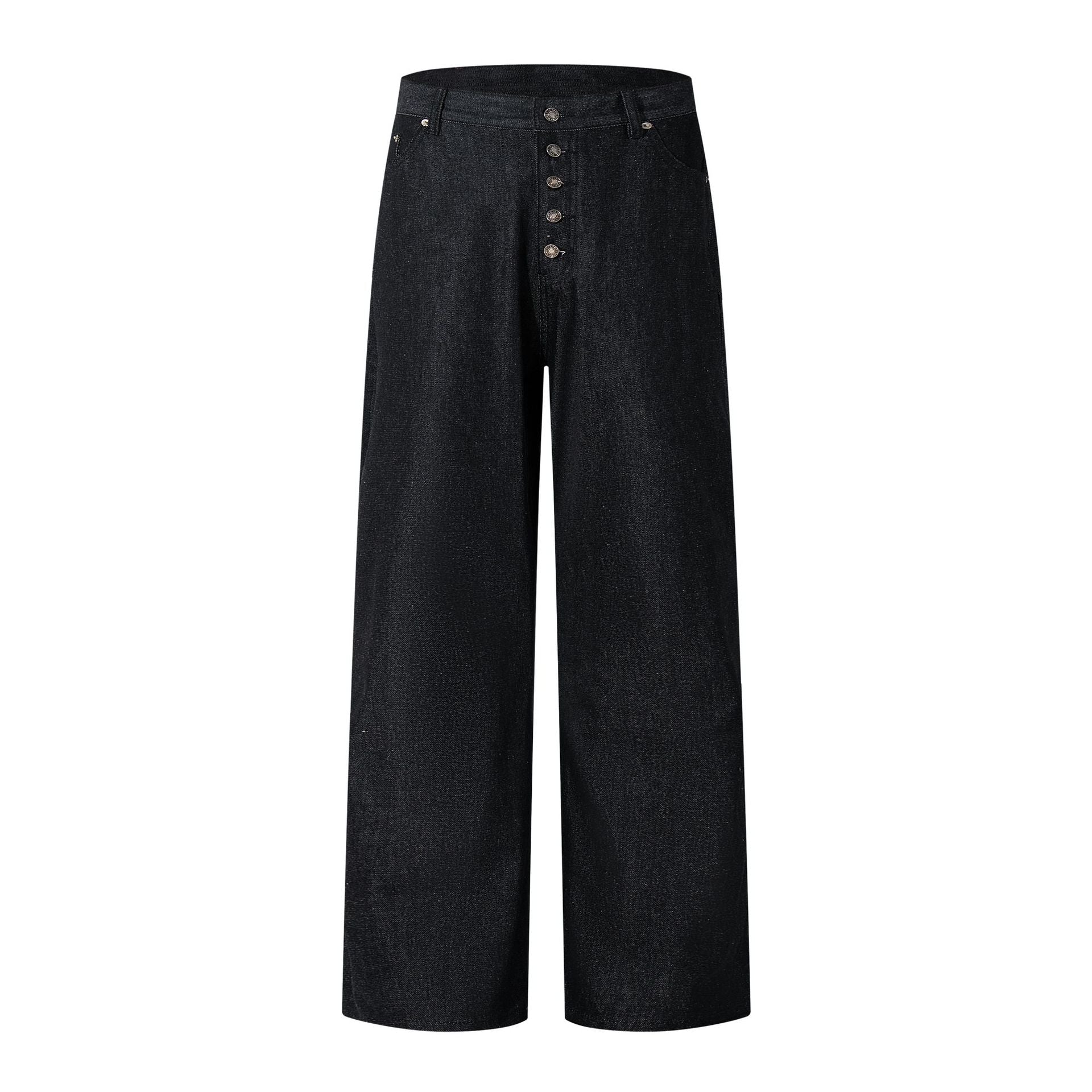 Street Style Casual High-Quality Washed Black Denim Long Pants