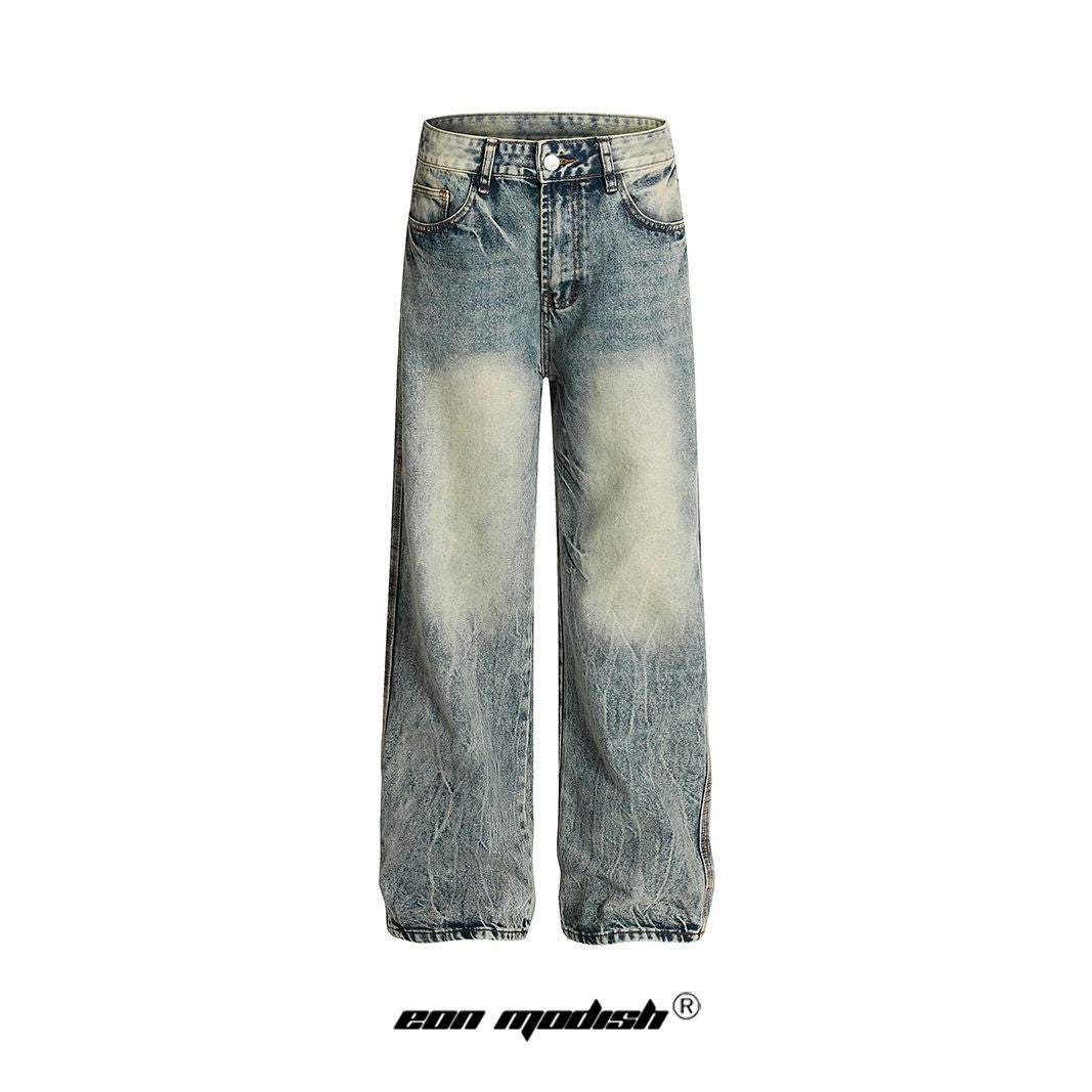 Simple Washed Denim Long Pants - Retro Loose Fit
