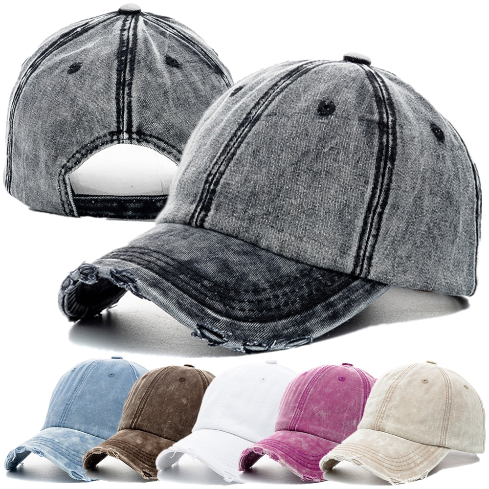 High-Quality Unisex Washed Cotton Baseball Cap - Adjustable Denim Hat for Casual Outdoor Fashion