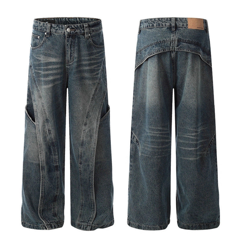 Premium Deconstructing Washed Curved Knife Jeans