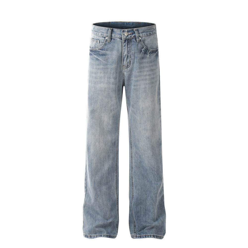 Washed Denim Loose Fit Long Pants With Print — Casual Street Style