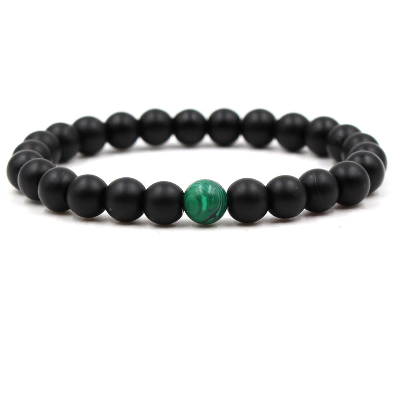 8mm Matte Black Frosted Stone Malachite Couple Bracelet