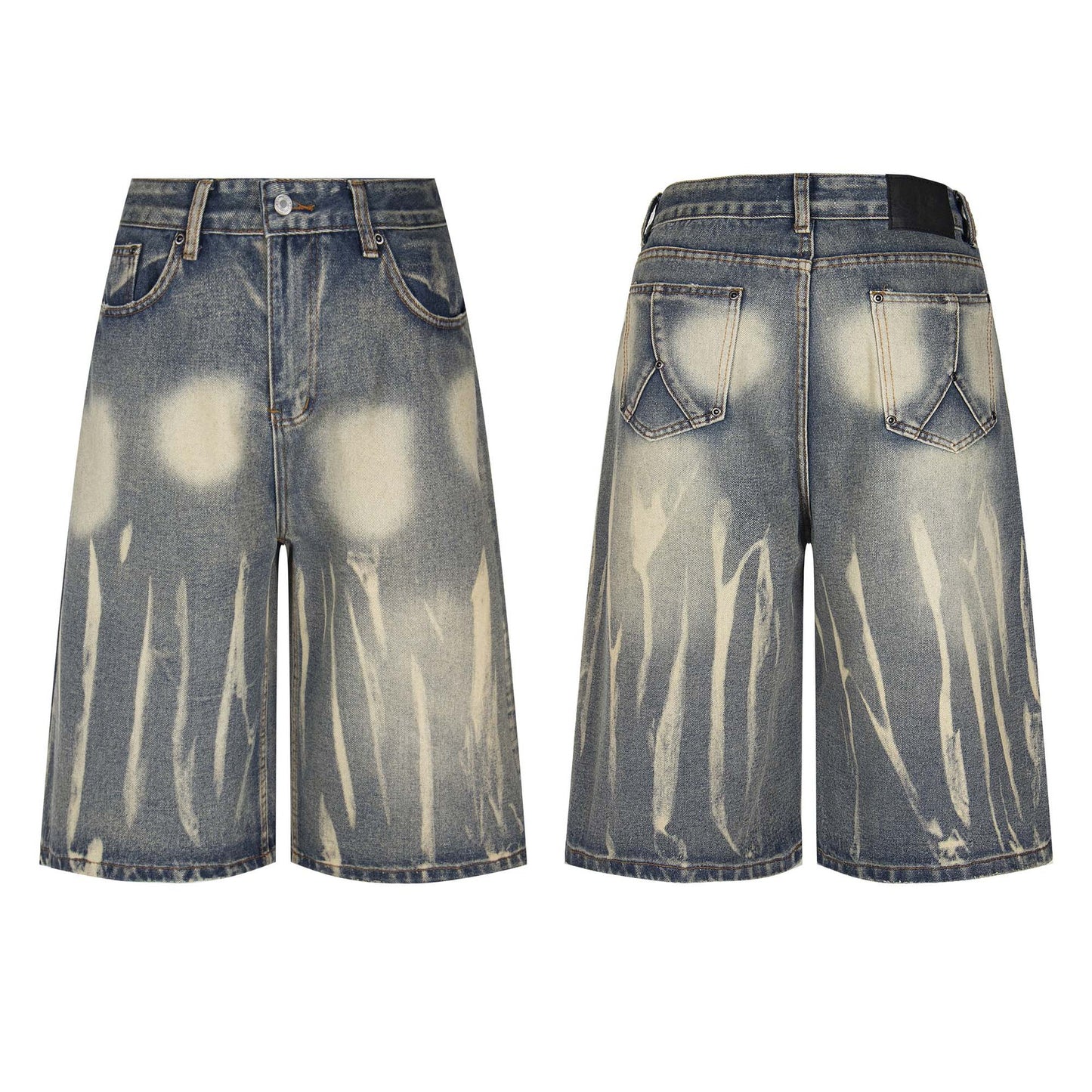 Retro Washed Distressed Denim Shorts - Unisex Loose Fit