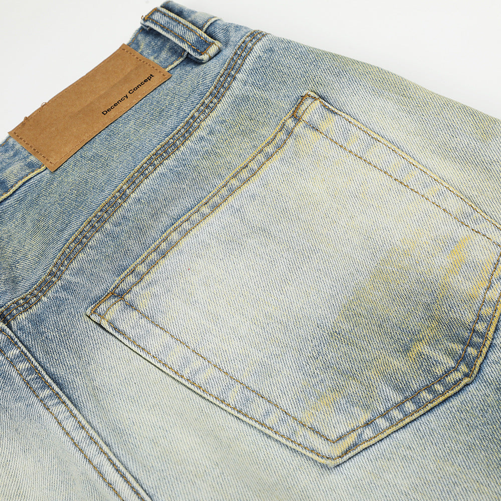 Men's Gradient Washed Straight Fit Denim Pants — Streetwear Casual Blue