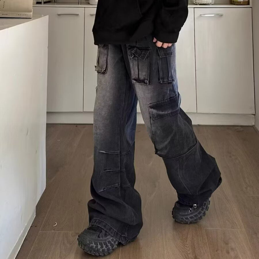 Multi Pocket Straight Leg Wide Leg Pants