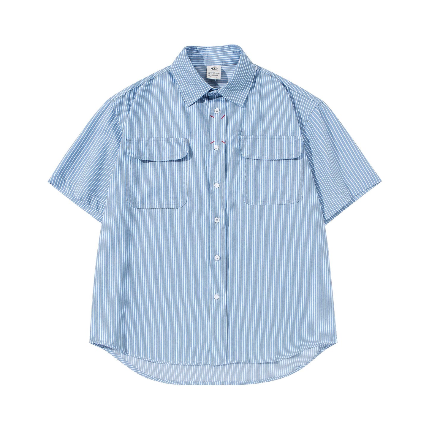 Minimally Striped Denim Embroidered Short Sleeved Shirt for Men