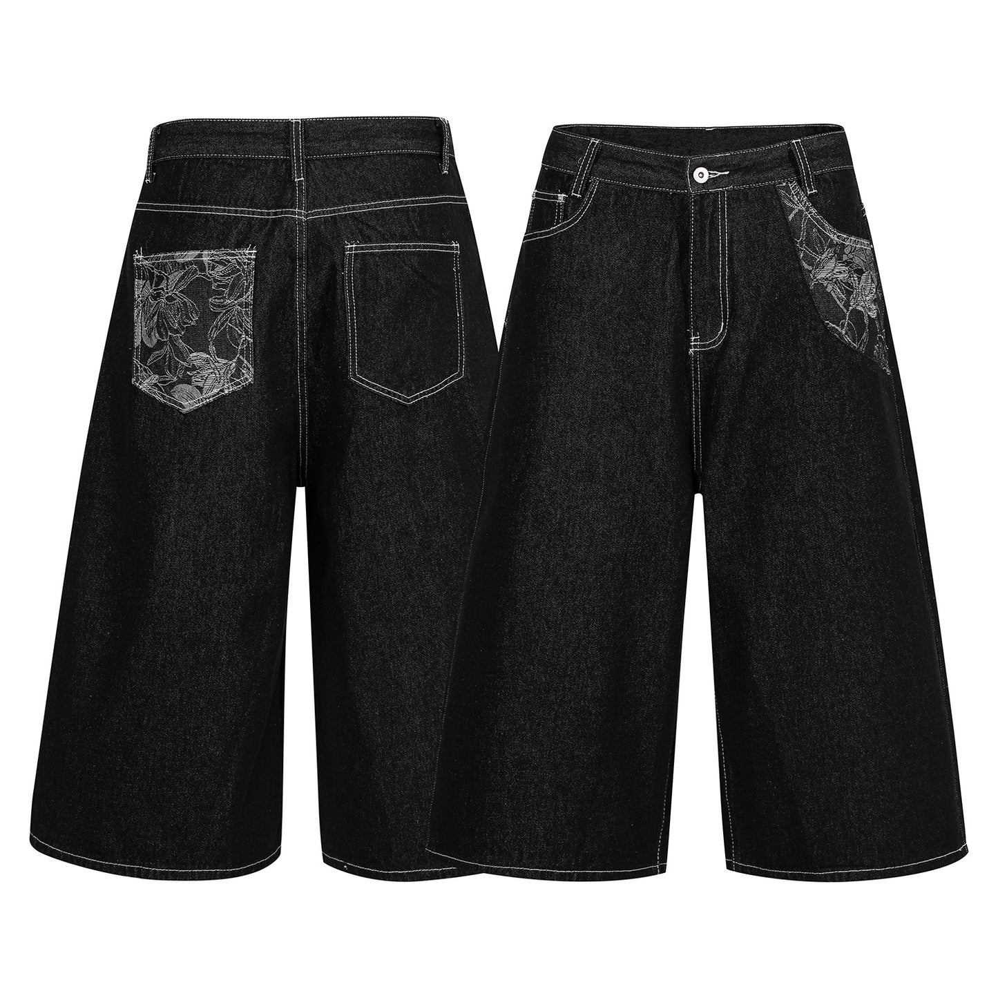High-Street Personalized Spliced Denim Shorts