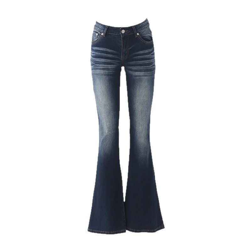 Flared Denim Pants for Women - Low Waist Slim Fit Elastic Flare Trousers