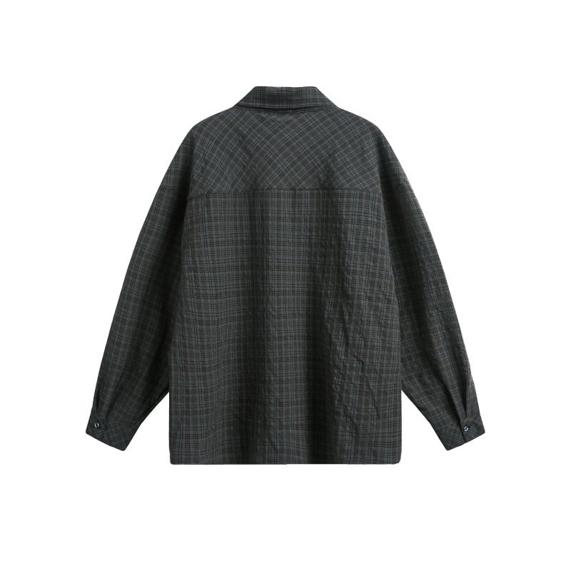 Color Blocked Plaid Long Sleeved Shirt for Men