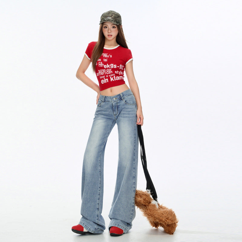 Loose Straight Jeans for Women - Slimming Low Waist Wide Leg Pants