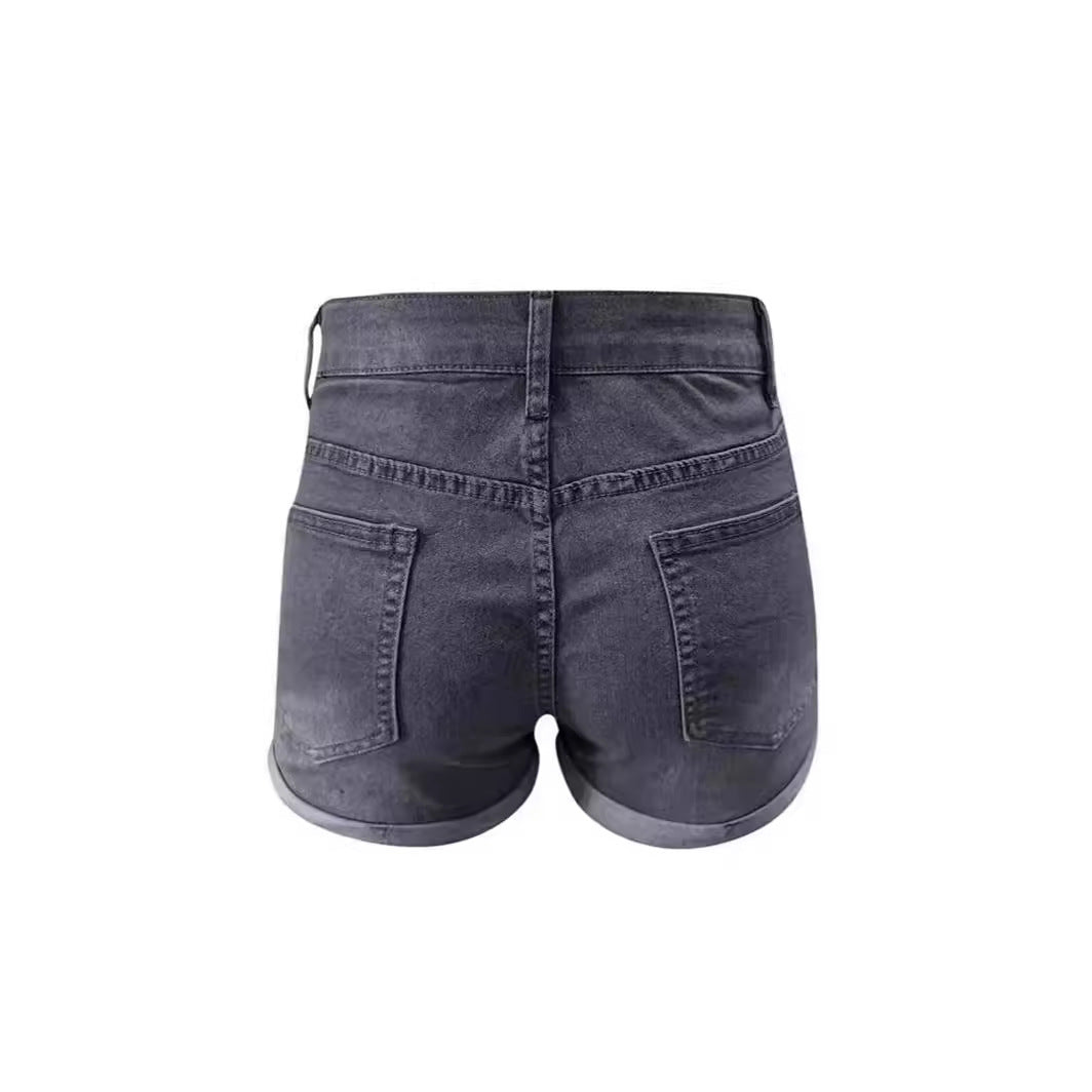 Stretch Slim Fit Ripped Tassel Denim Shorts for Women