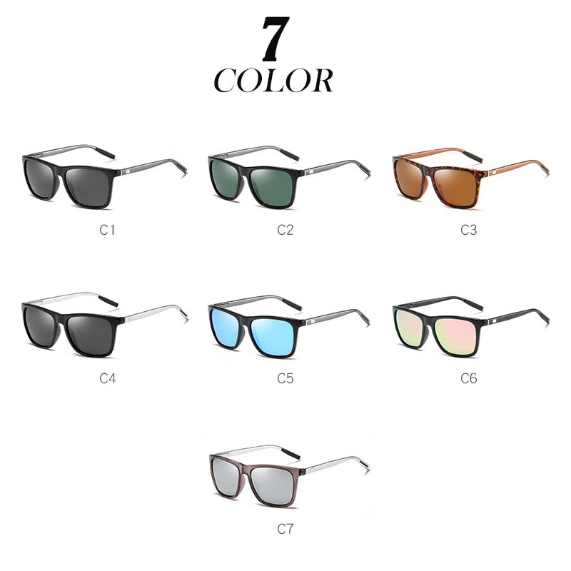 Polarized Sunglasses - Square Frame Aluminum Magnesium UV400 Protection