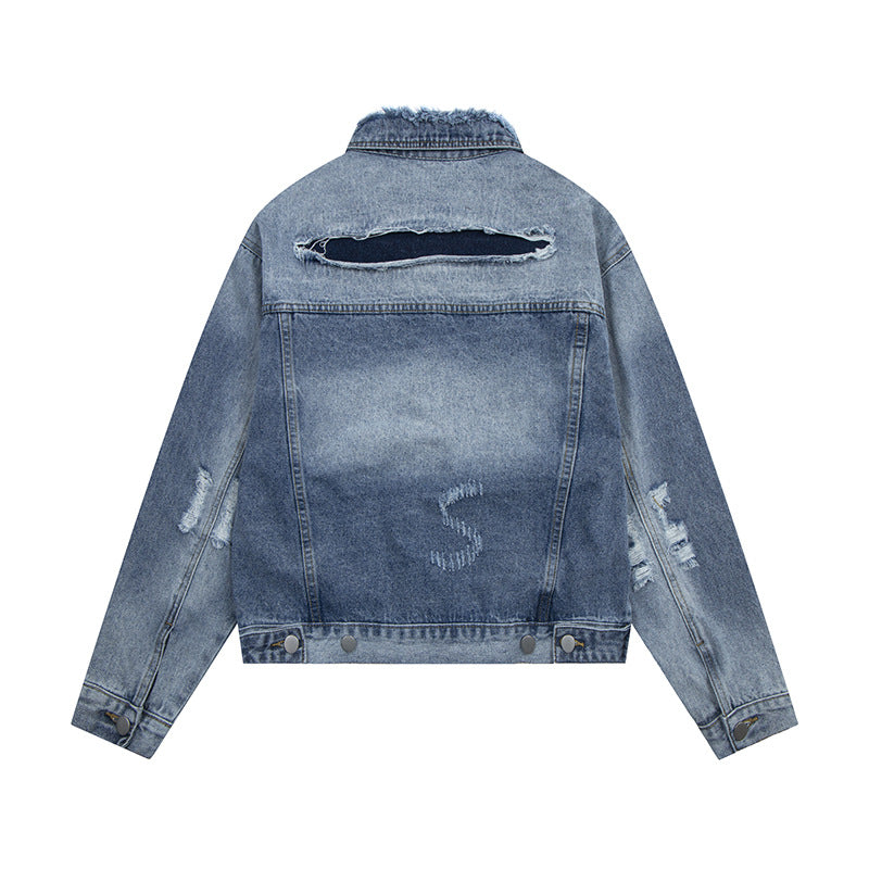 Worn Denim Jacket with Vintage Patches