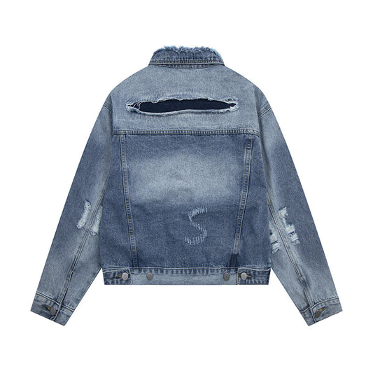 Worn Denim Jacket with Vintage Patches