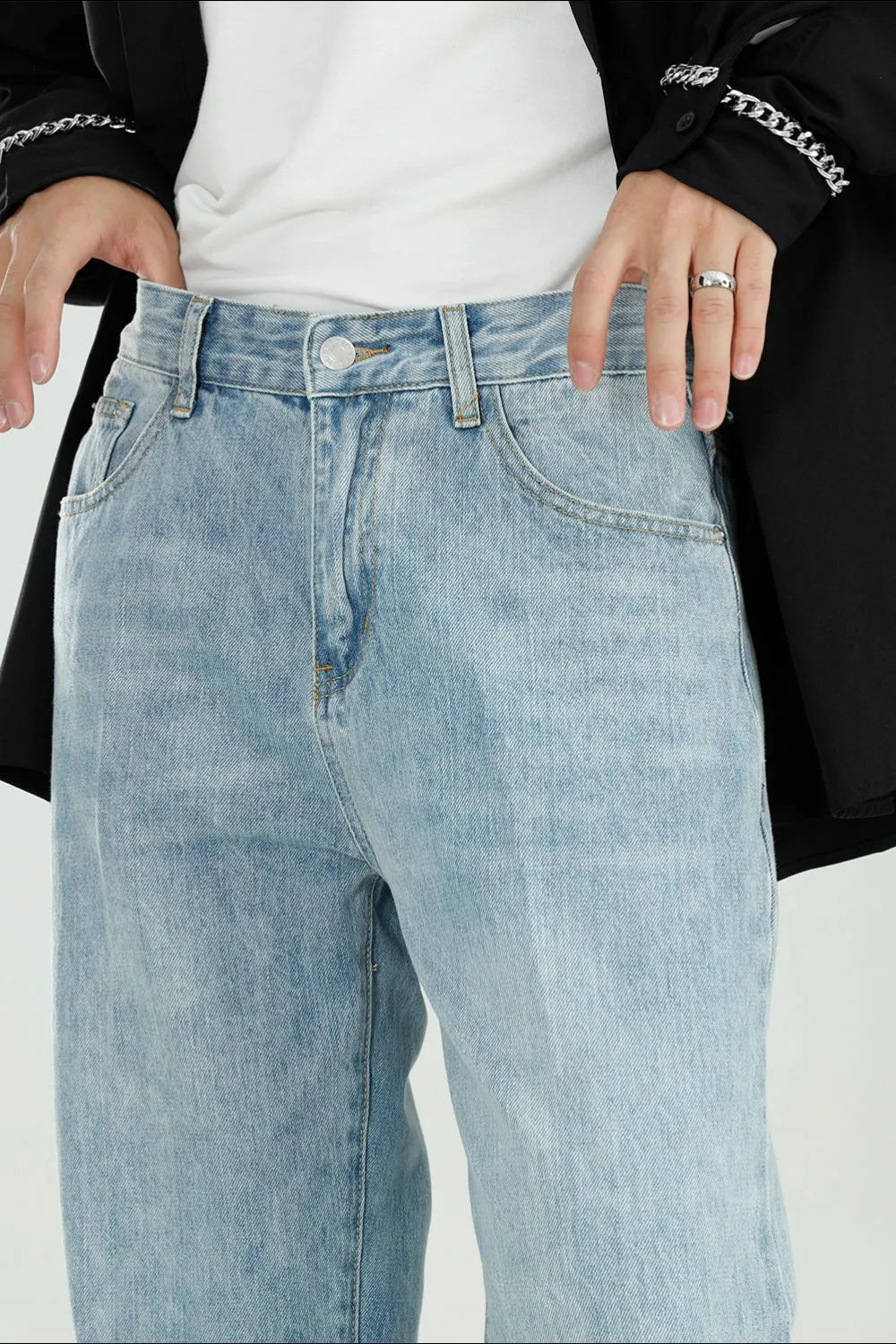 Mid-Rise Wide-Leg Jeans with Pockets, Japanese Denim