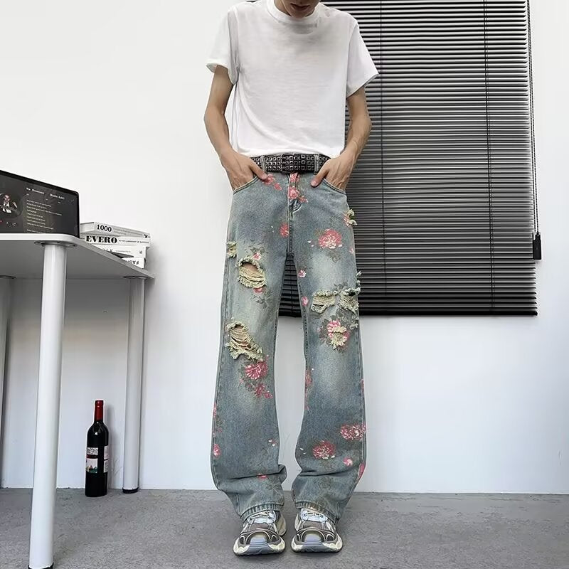 Thin Breathable Distressed Semi Elastic Waist Bending Knife Pants