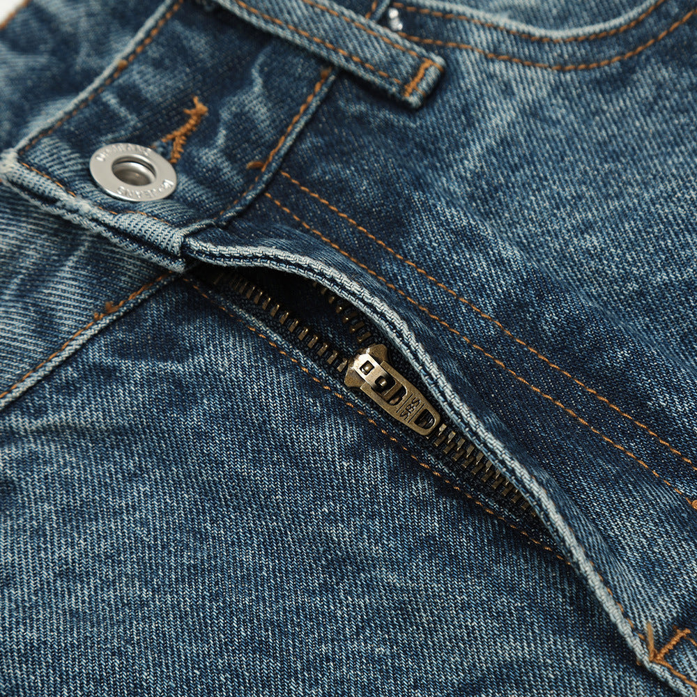 Men's Distressed Denim Straight-Leg Work Shorts