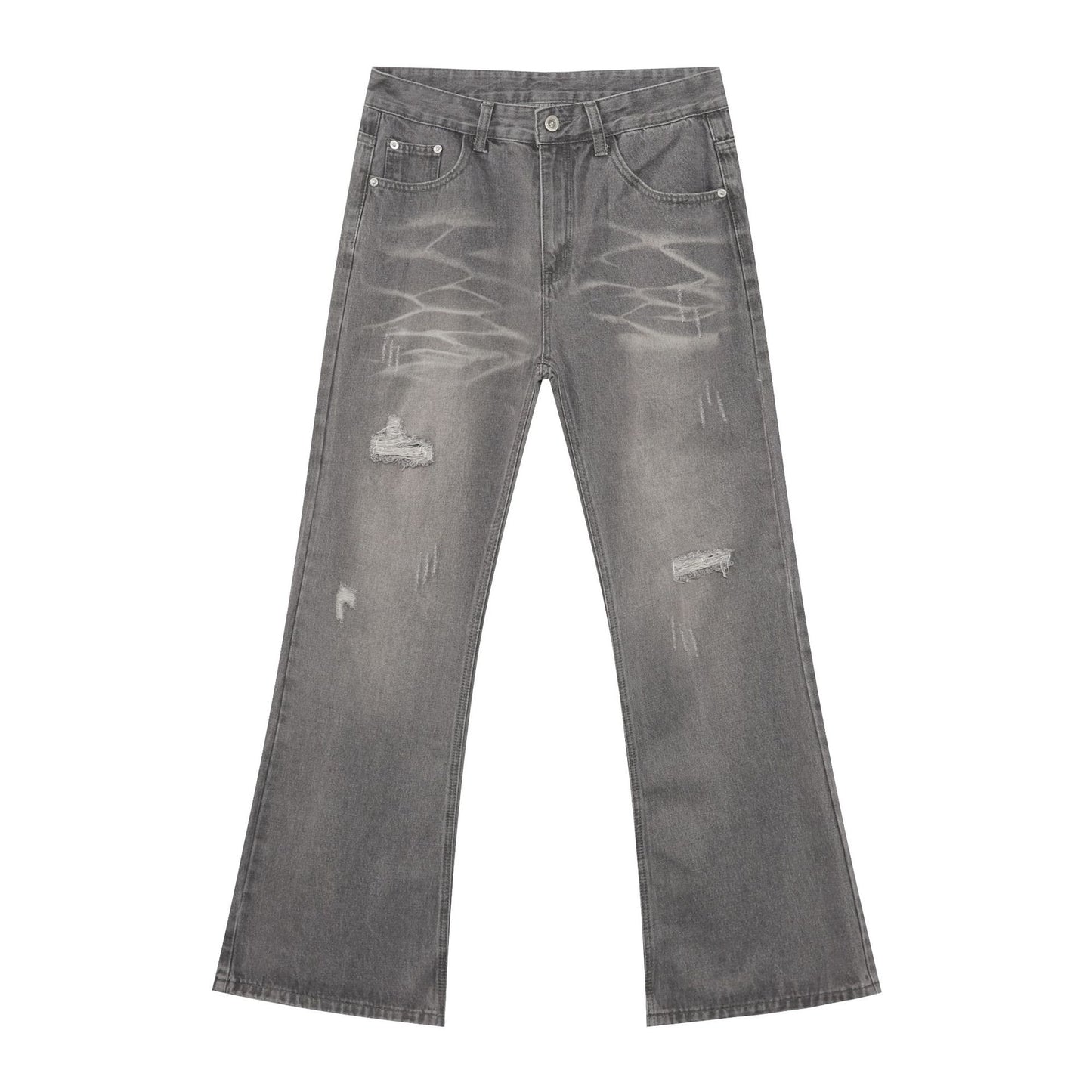American High Street Washed Flared Hole Denim Trousers for Men