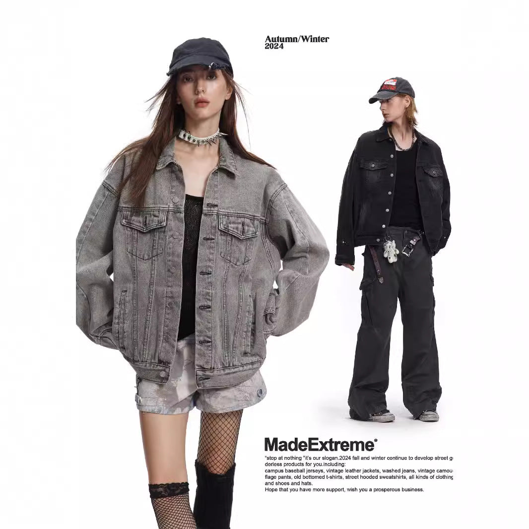 Street Heavy Washed Reverse Stitching Denim Vibe Outerwear