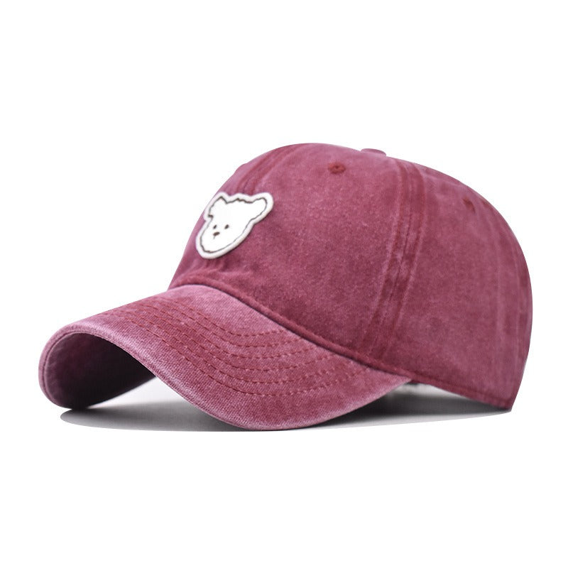 Pure Cotton Washed Cute Bear Embroidered Baseball Cap Outdoor Peak Cap