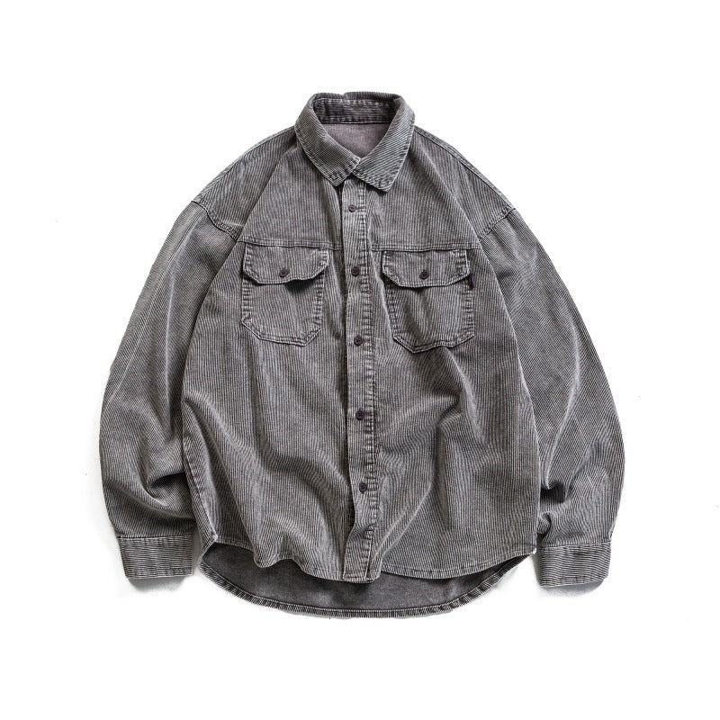 Corduroy Patch Pocket Loose Long Sleeve Shirt for Men