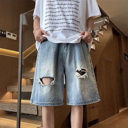 Men's Ripped Denim Shorts - Summer Style