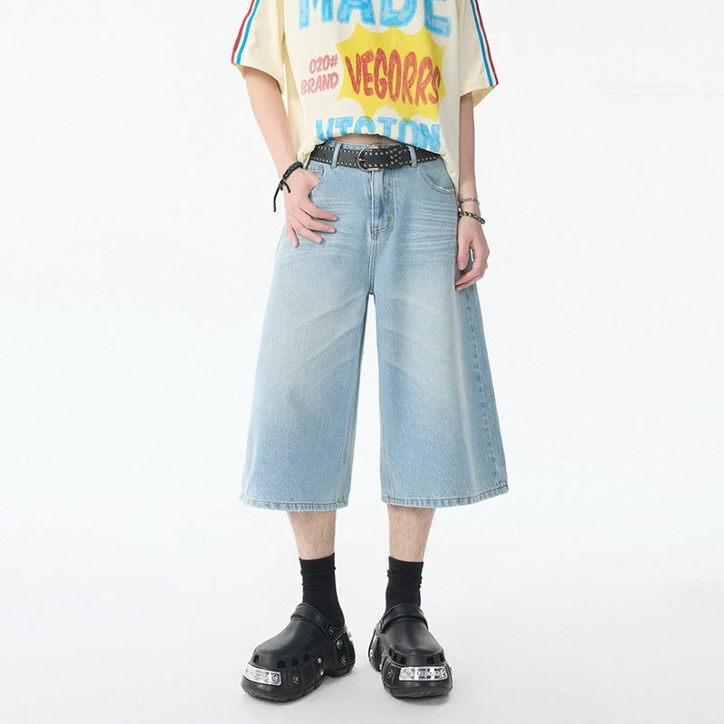 Washed Denim Cropped Straight Leg Casual Shorts