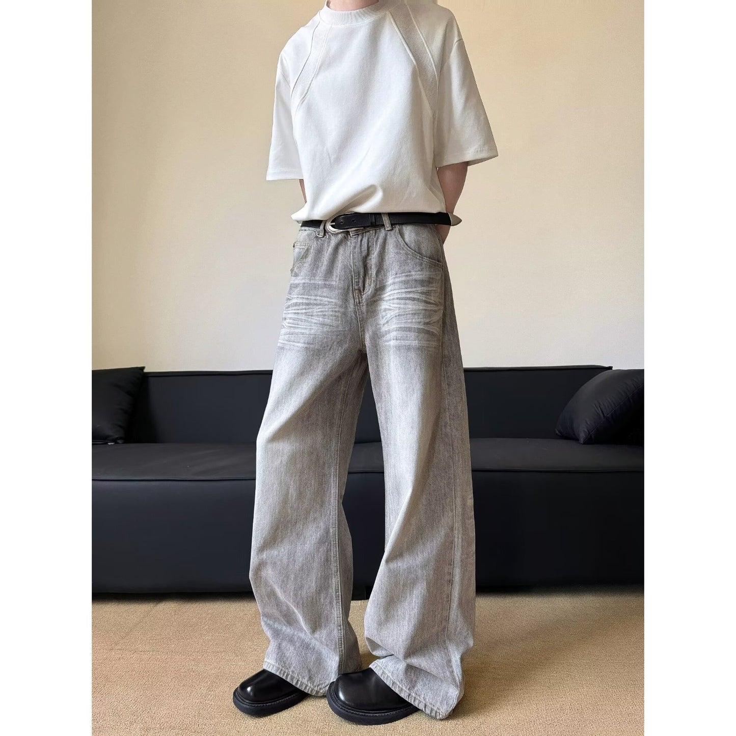 Loose Slimming Straight Leg Pants with Wide Legs