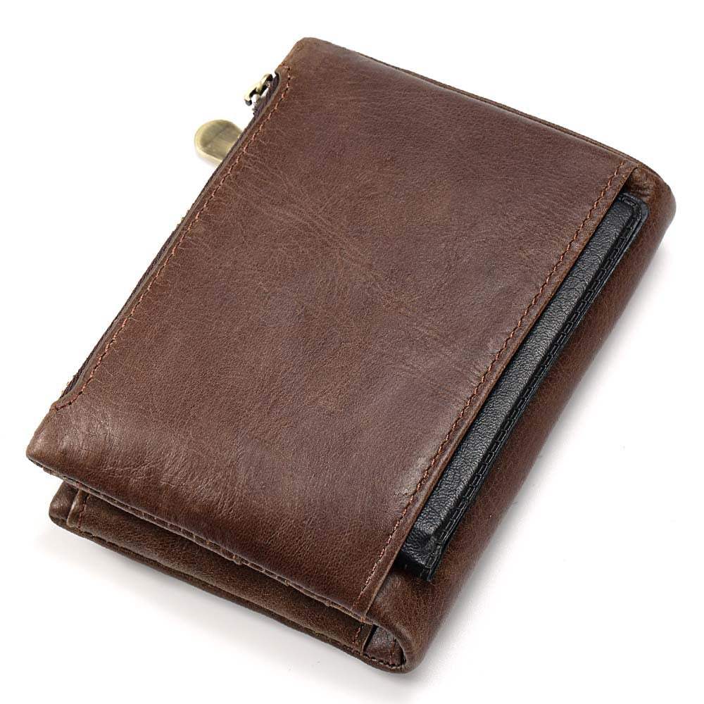 Men's Leather Wallet  - Double Zipper Large Capacity