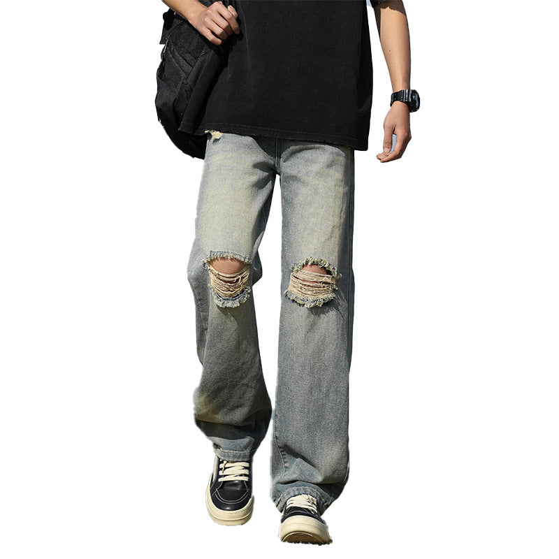 Men's Loose Wide Leg Long Trousers - Vintage Blue