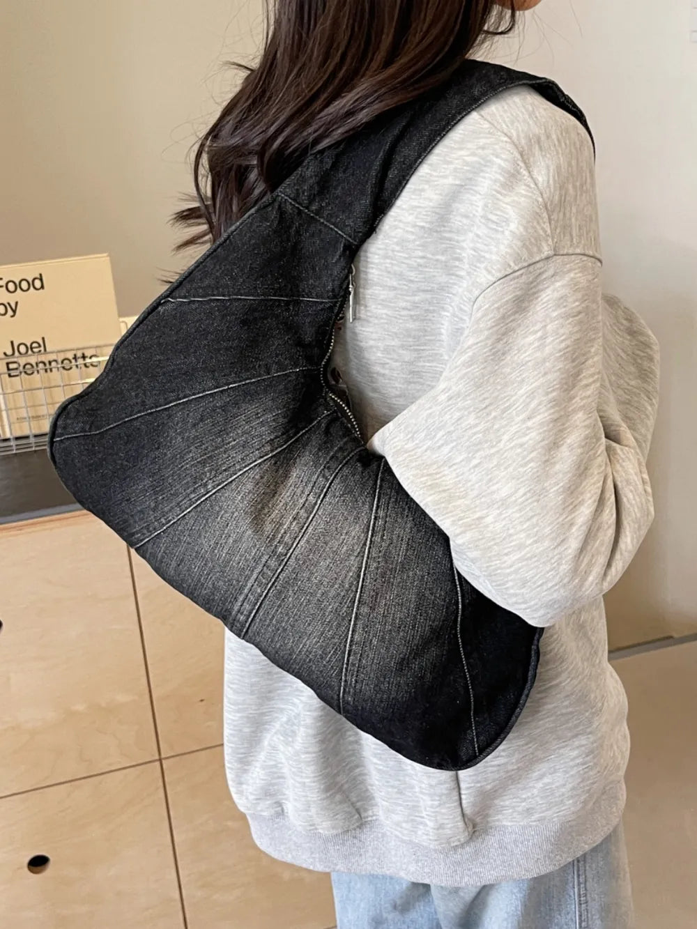 Crescent Denim Shoulder Bag