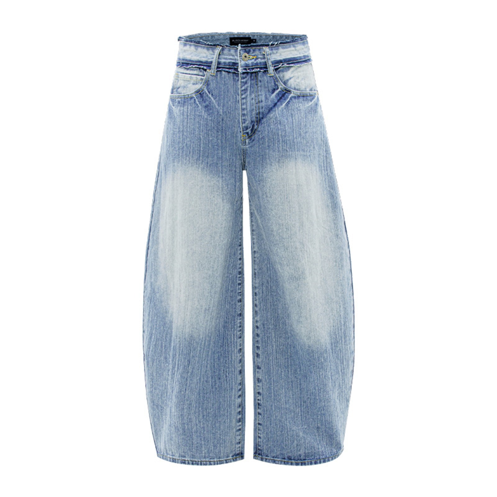 Washed Spliced Faded Tapered Denim Pants