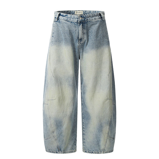 Premium White Wash Jeans with Wrinkle Details and Lightning Pattern