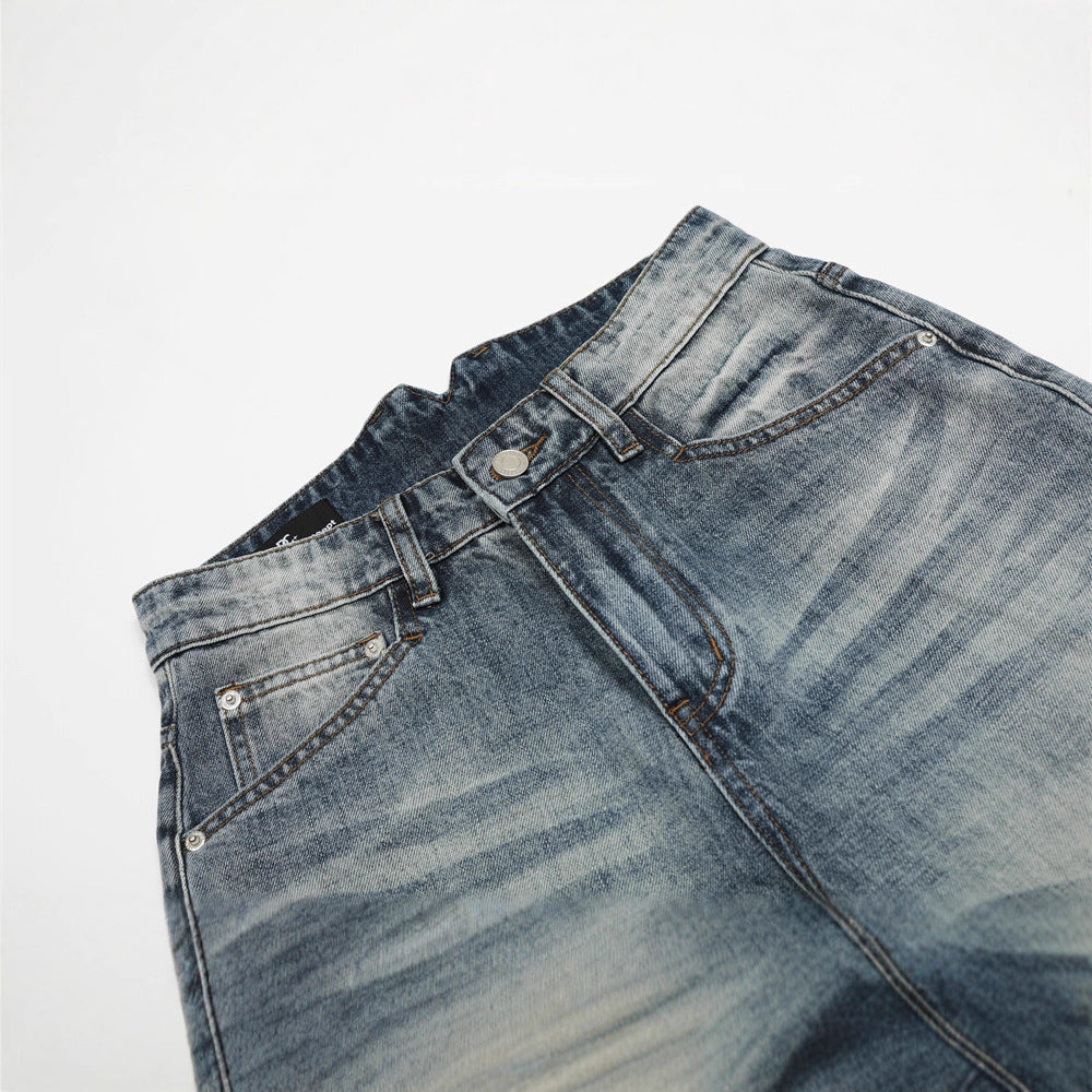 Vintage Men's Jeans, Distressed Washed Bleached Streetwear Style, Loose Fit Casual Pants