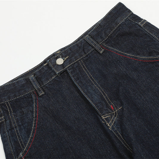 Men's Denim Pants with Visible Stitching and Knife Cut Design, Casual Loose Fit Wide Leg Jeans for Men