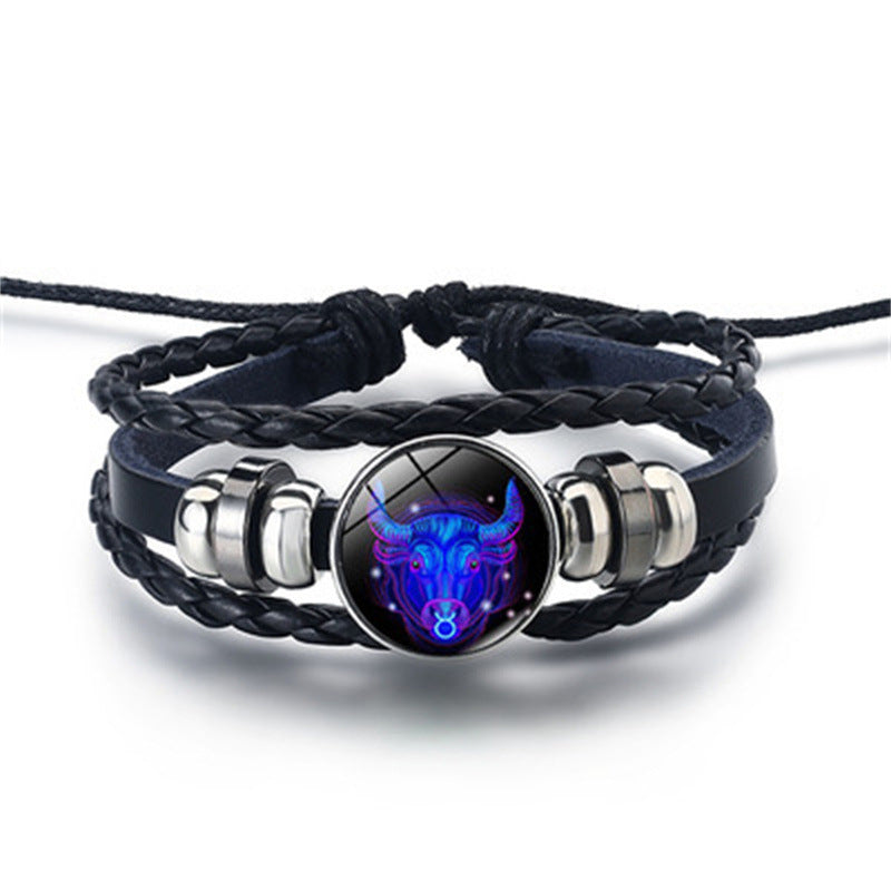 Zodiac Signs Glow Leather Bracelet