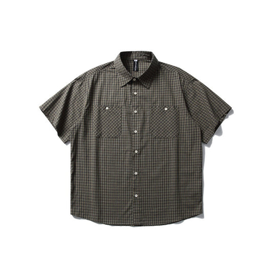 Double Patch Pocket Design Checkered Loose Short Sleeved Shirt for Men