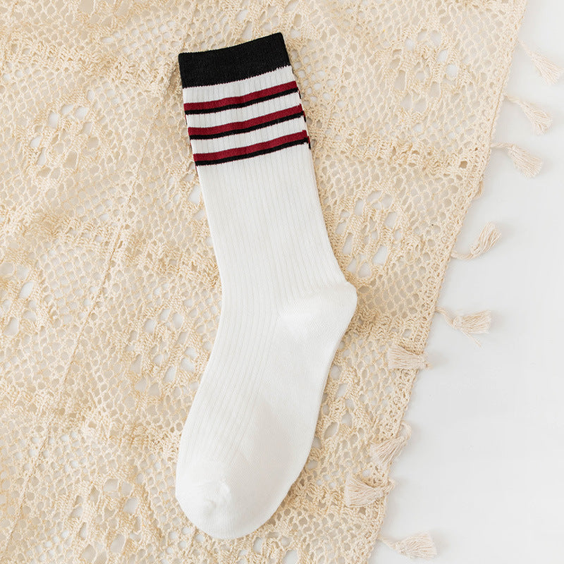 Japanese Cotton Socks - Two Stripe Retro Look