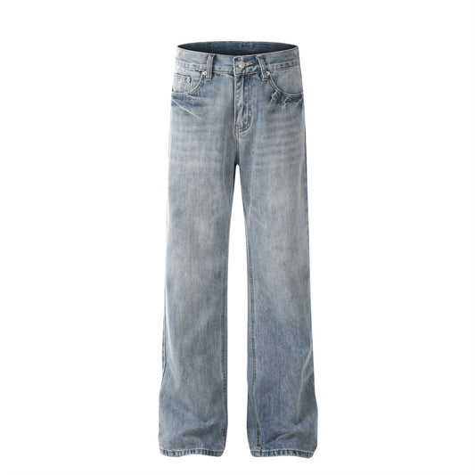 Washed Denim Loose Fit Long Pants With Print — Casual Street Style