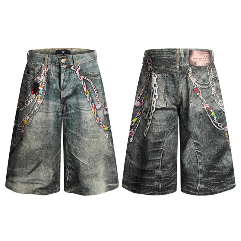 Premium 3D Chain Printed Denim Shorts