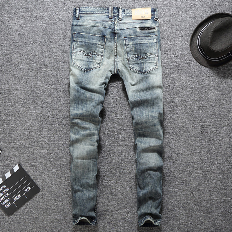 Japanese Designer Slim Fit Ripped Jeans for Men - High Quality Cotton