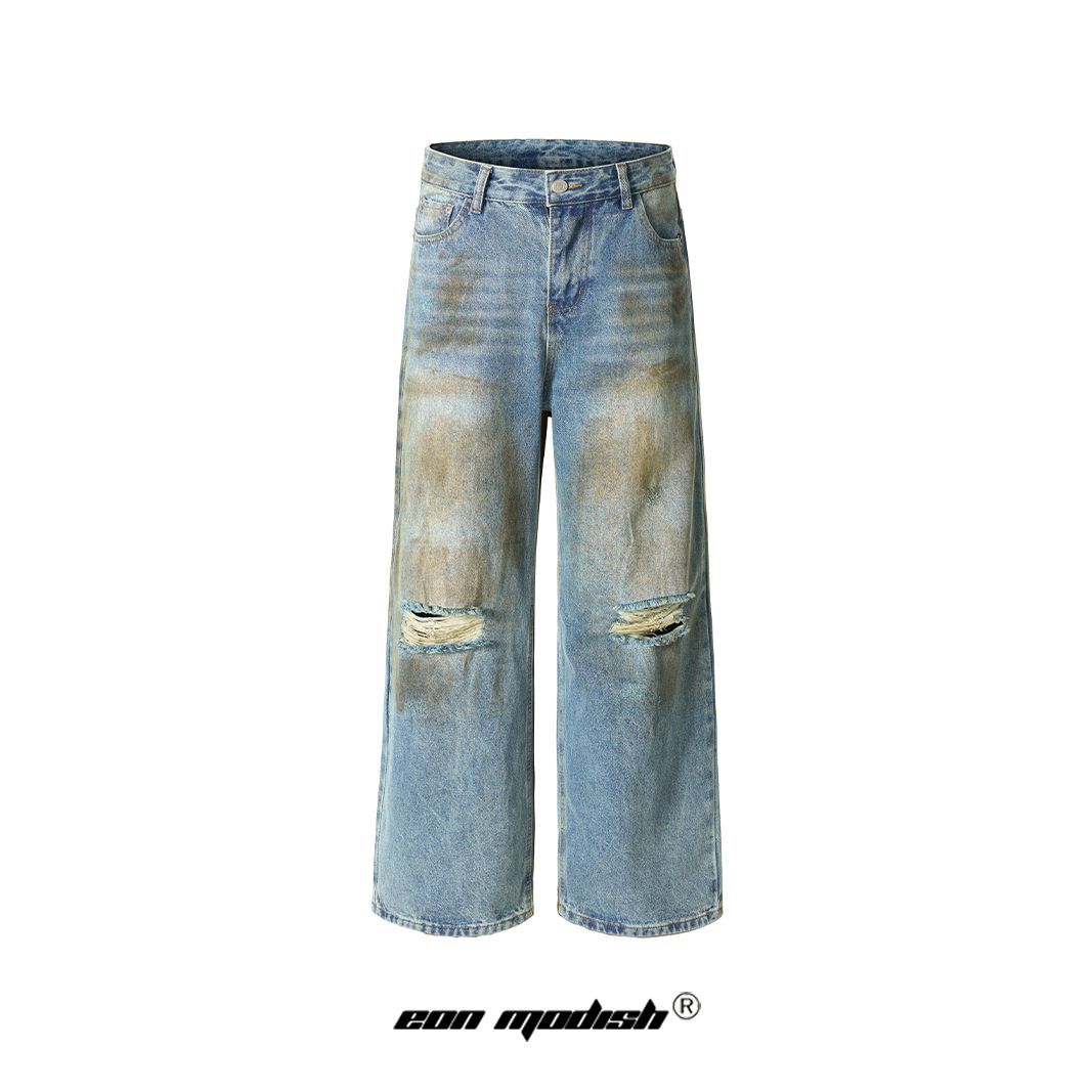 Retro Simple Loose Washed Design Jeans