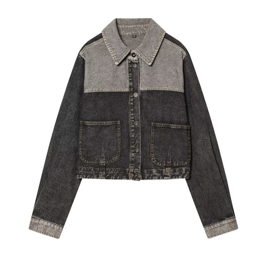 Spring Denim Jacket & Rolled Denim Jeans Set for Women — Coordinated Polyester Two-Piece
