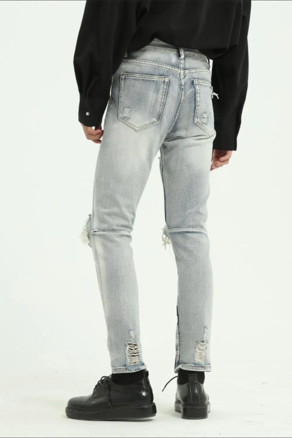 Pocketed Distressed Jeans with Side Zip