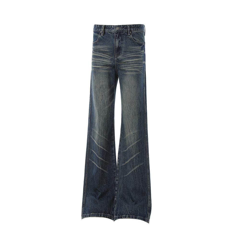 Washed Denim Bell Bottoms For Men — Full Length Mid Waist, Zipper Fly